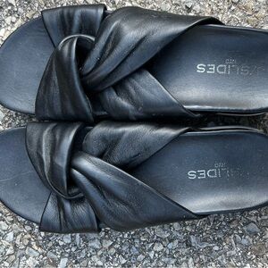 J Slides Black Twist Leather Sandals